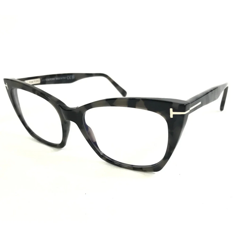 Tom Ford Eyeglasses Frames TF5709-B 056 Shiny Dark Gray Havana Cat Eye 54-17-140